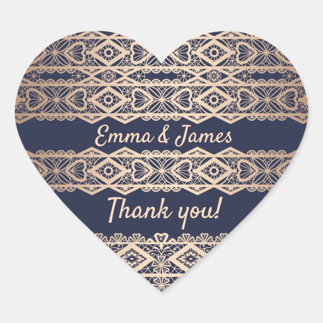 Golden lace romantic decor personalised editable t heart sticker (Front)