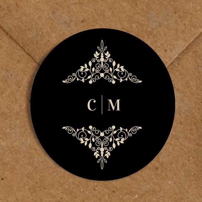 Golden Lace Romantic Monogrammed Wedding Initials Classic Round Sticker (Creator Uploaded)