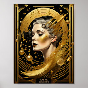 Golden lady Art Deco editable Poster