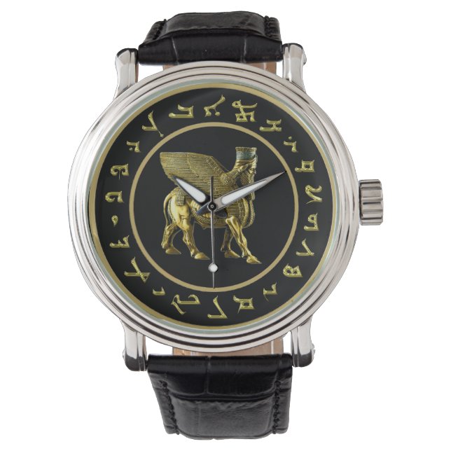 Golden Lamassu & Alphabet  Watch (Front)
