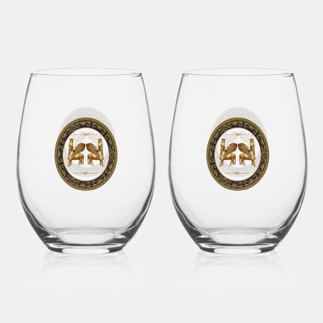 Golden Lamassu Drinkware Set Stemless Wine Glass (Front)