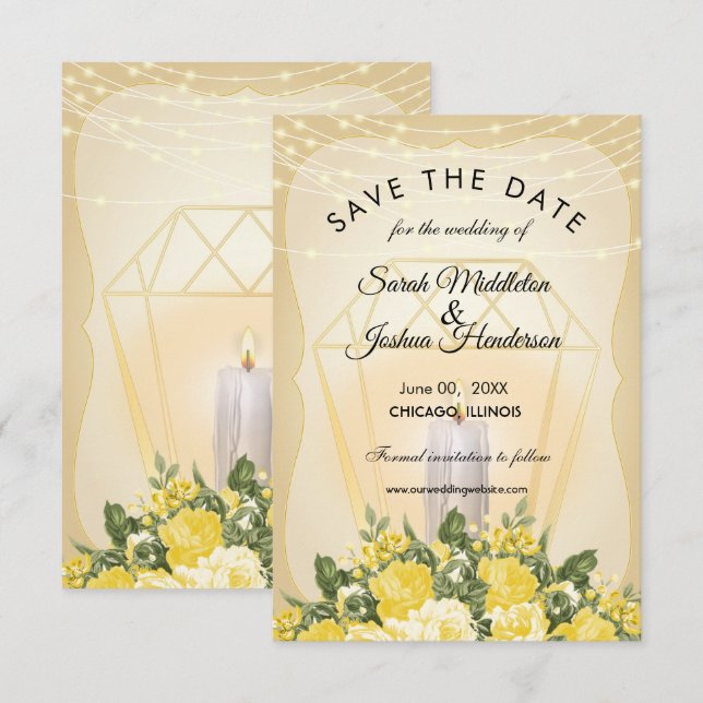 Golden Lantern and Yellow Floral Invitation (Front/Back)