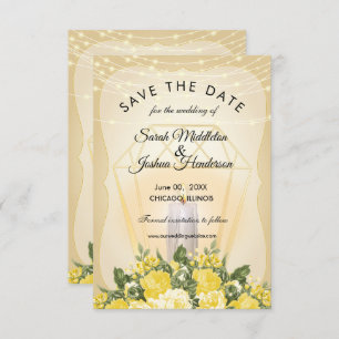 Golden Lantern and Yellow Floral Invitation