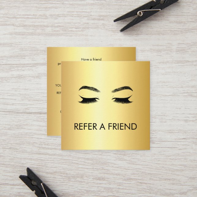 Golden Lashes & Brows Beauty Salon Referral Card (Front/Back In Situ)