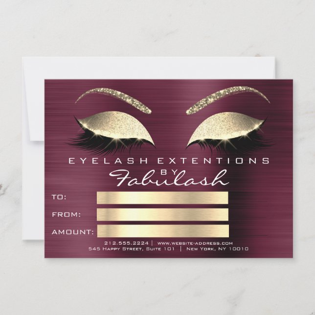 Golden Lashes Extension Makeup Certificate Gift (Front)