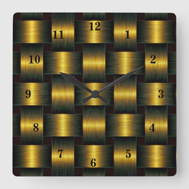 Golden Lattice Square Wall Clock (Front)