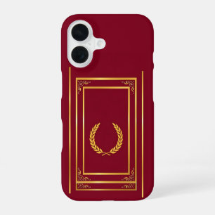 Golden Laurel in Rectangular Frame on Brown iPhone 16 Case