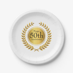 Golden Laurel Wreath 50th Anniversry Paper Plate