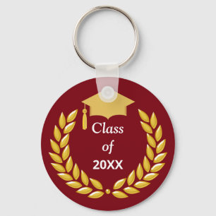 Golden Laurel Wreath Class of 20XX on Burgundy Key Ring