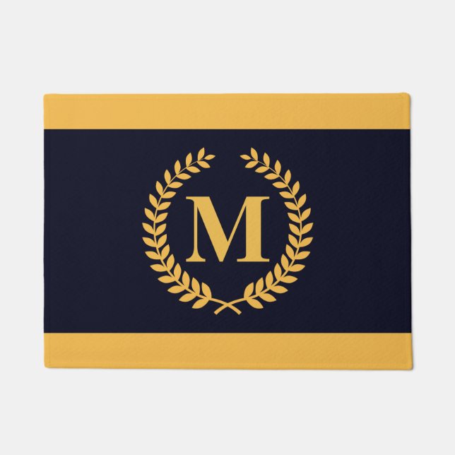 Golden Laurel Wreath Monogram Doormat (Front)