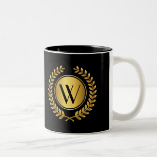 Golden Laurel Wreath Monogram Two-Tone Coffee Mug