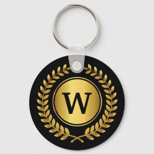 Golden Laurel Wreath Monogrammed Key Ring