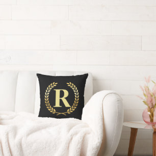 Golden Laurel Wreath Personalised Initial  Cushion