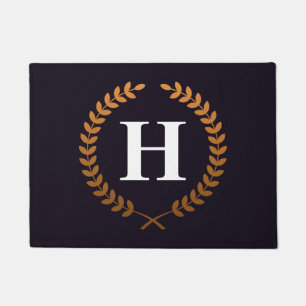 Golden Laurel Wreaths Monogram Doormat