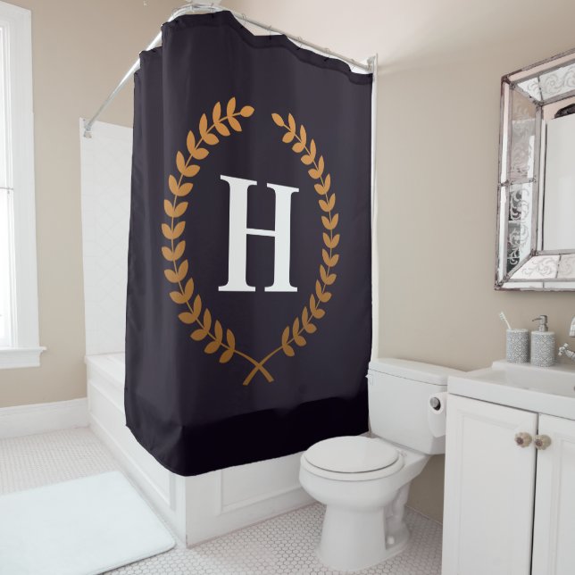 Golden Laurel Wreaths Monogram Shower Curtain (In Situ)