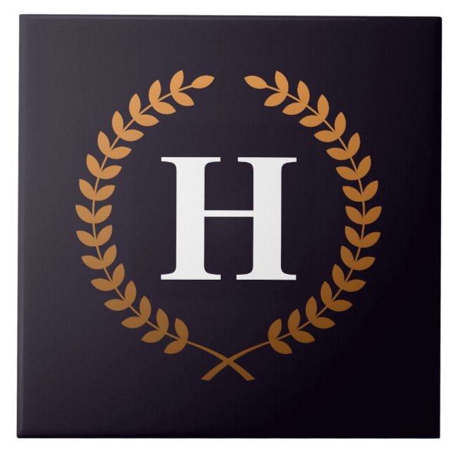 Golden Laurel Wreaths Monogram Tile (Front)
