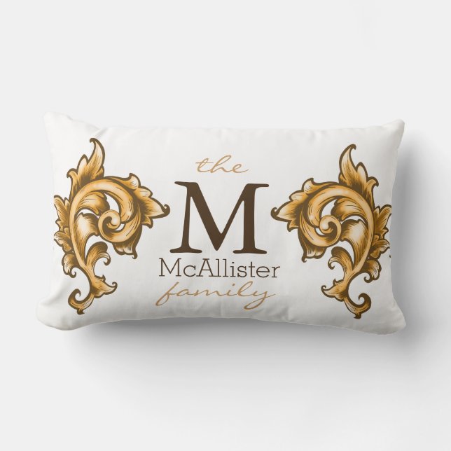 Golden Laurels Family Name Custom Lumbar Cushion (Front)