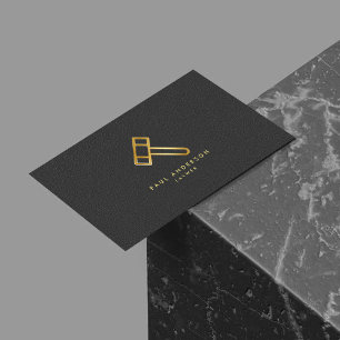 Golden Lawyer Hammer Logo Elegant Monogram Business Card