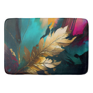 Golden Leaf – Abstract Botanical Modern Art Bath Mat