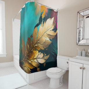 Golden Leaf – Abstract Botanical Modern Art Shower Curtain