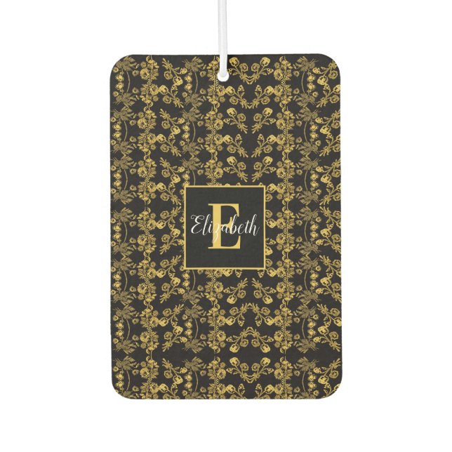 Golden leaf and black luxury | Monogram custom Car Air Freshener (Front)