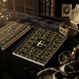 Golden leaf and black luxury Monogram custom Notebook