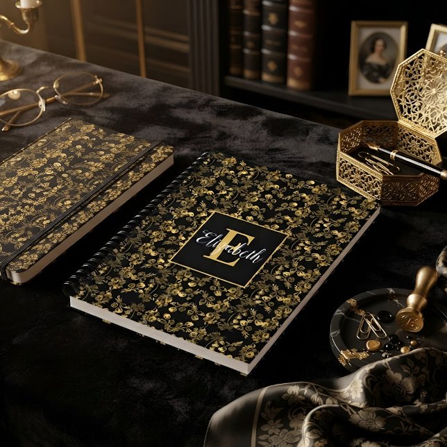Golden leaf and black luxury | Monogram custom Notebook (Creator Uploaded)