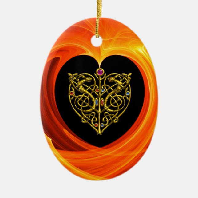 GOLDEN LEAF - CELTIC HEART CERAMIC TREE DECORATION (Front)