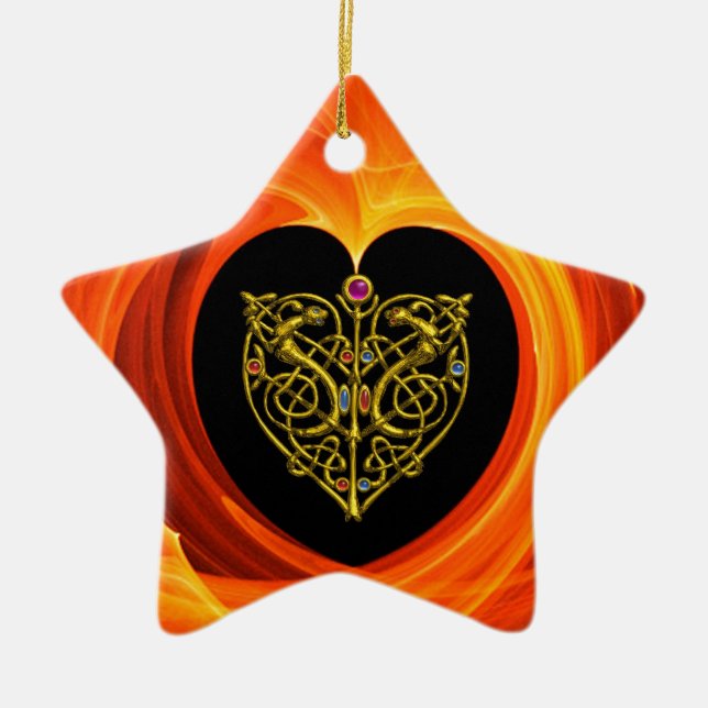 GOLDEN LEAF - CELTIC HEART CERAMIC TREE DECORATION (Front)