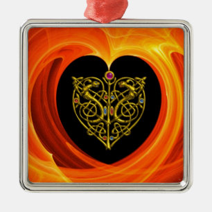 GOLDEN LEAF - CELTIC HEART METAL TREE DECORATION