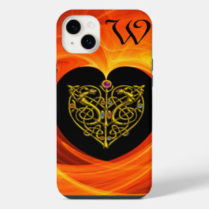 GOLDEN LEAF CELTIC KNOT HEART Black Orange Yellow iPhone 14 Plus Case