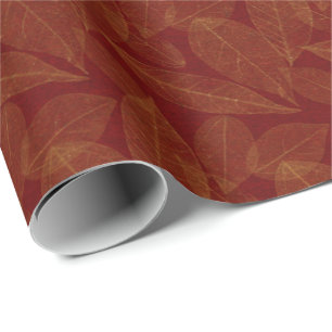 Golden Leaf Crimson Maroon Burgundy Botanical Wrapping Paper
