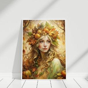 Golden Leaf Fairy – Ethereal Autumn Wall Art Print
