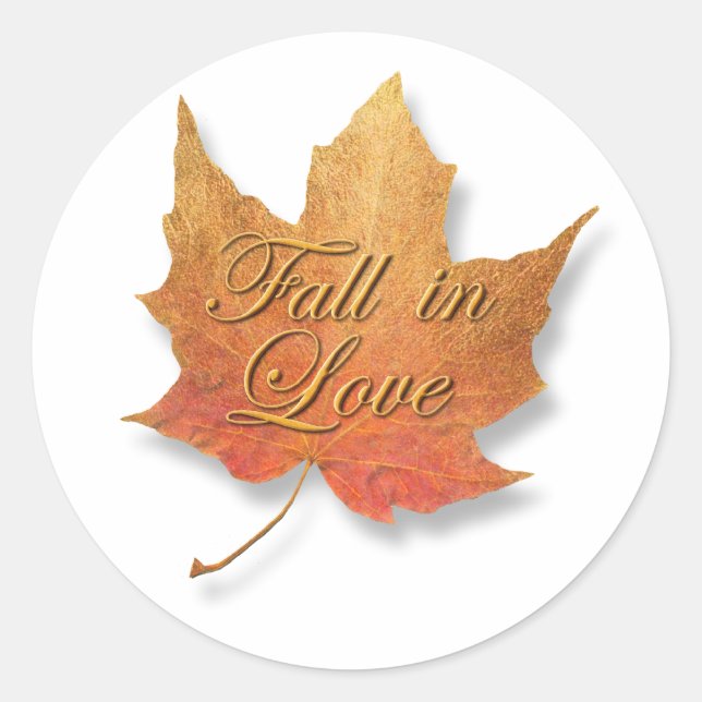 Golden Leaf Fall in Love. Classic Round Sticker (Front)