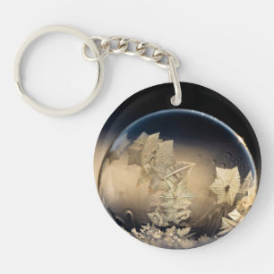 Golden Leaf Filled Bubble in Snow Key Ring