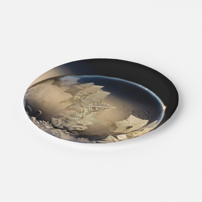 Golden Leaf Filled Bubble in Snow Paper Plate (Angled)