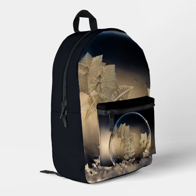 Golden Leaf Filled Bubble in Snow Printed Backpack (Back Corner Left)