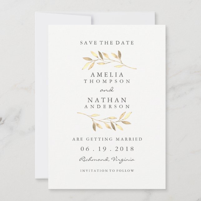Golden Leaf Garden Wedding Save The Date (Front)
