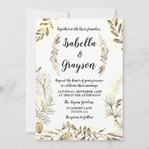 Golden Leaf Garden Wreath Wedding Invitation