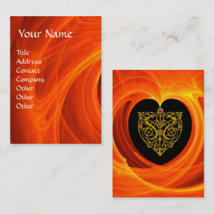 GOLDEN LEAF IN ORANGE FRACTAL SWIRLS BUSINESS CARD