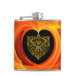 GOLDEN LEAF IN ORANGE FRACTAL SWIRLS HIP FLASK