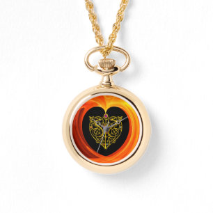 GOLDEN LEAF IN ORANGE FRACTAL SWIRLS WATCH