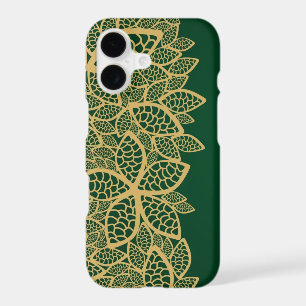 Golden leaf lace on green background