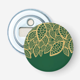 Golden leaf lace on green background bottle opener