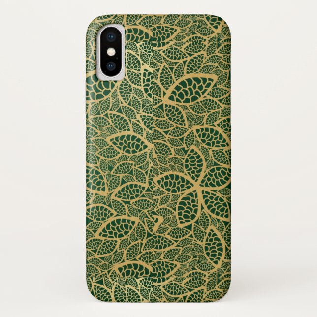 Golden leaf lace on green background Case-Mate iPhone case (Back)