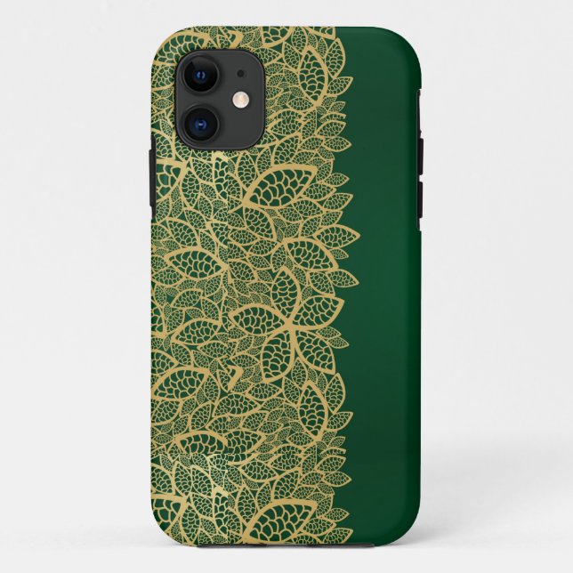 Golden leaf lace on green background Case-Mate iPhone case (Back)