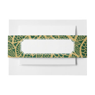 Golden leaf lace on green background invitation belly band