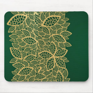 Golden leaf lace on green background mouse mat