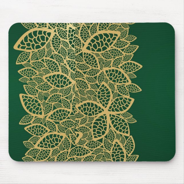 Golden leaf lace on green background mouse mat (Front)