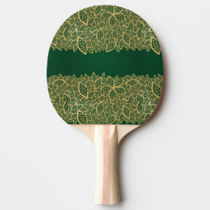 Golden leaf lace on green background ping pong paddle